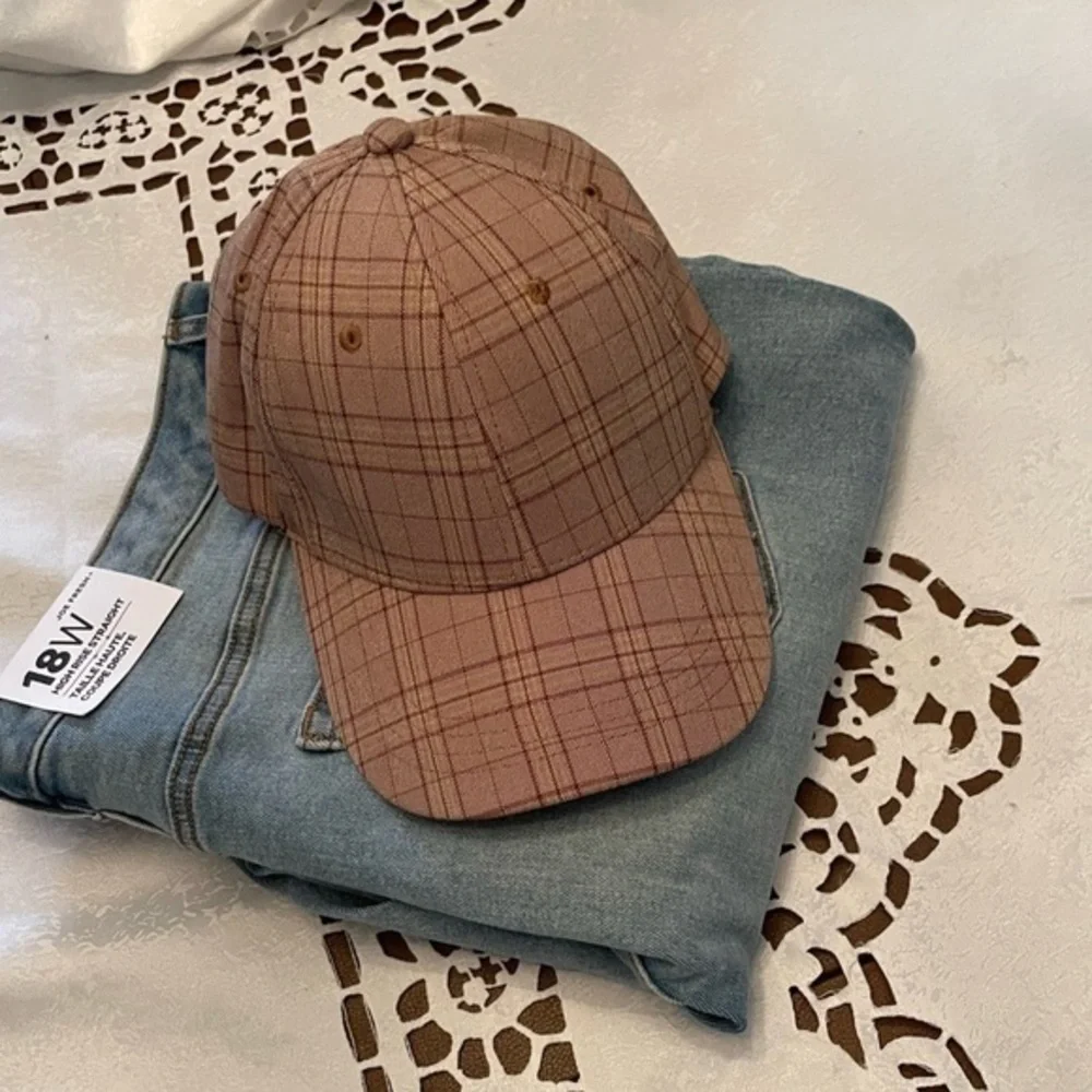 Beige Plaid Baseball Cap - Picture 3 of 10